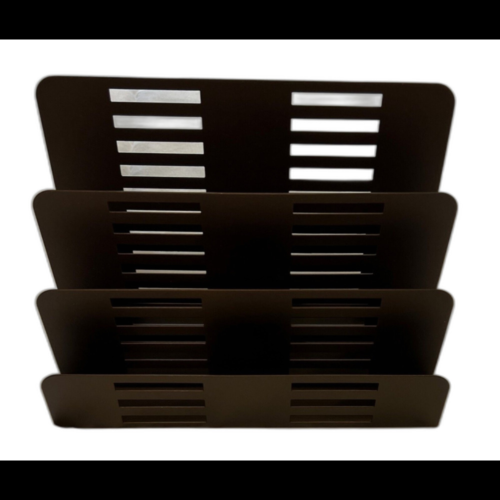 Punched Metal 3‑Compartment Letter Sorter Bronze Finish Desk Organizer NEW